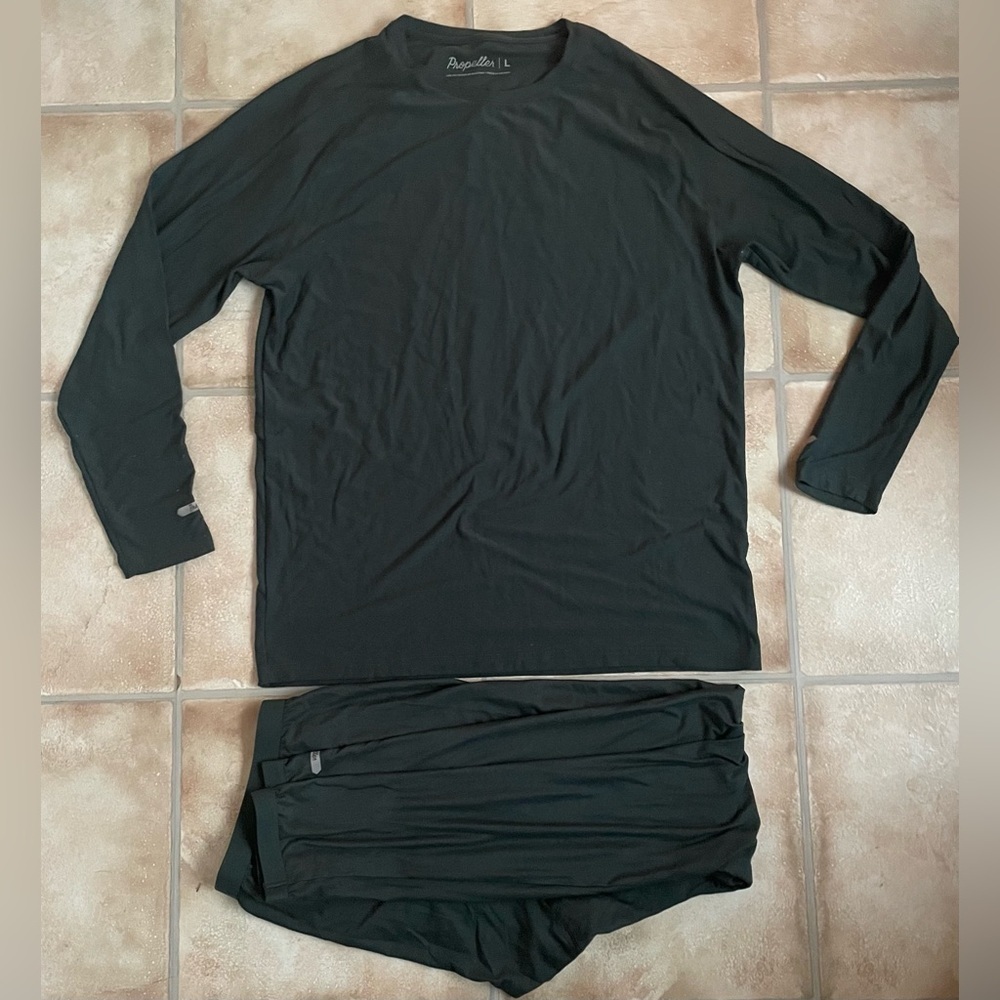 Propeller dark gray long john style set, logo, moisture wicking, warm; size L